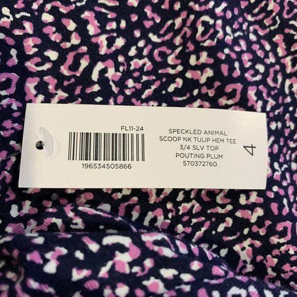 Chico's Top NWT Women's Sz 4 (2x) Speckled Animal Print Scoop Neck Pouting Plum - Picture 4 of 6
